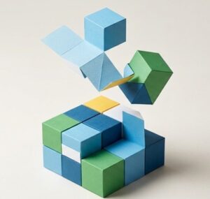 Ribics cube exploding in paper 3d style