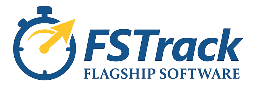 FSTrack Software by Flagship Software Ltd includes image of a stopwatch and the words FSTrack in blue
